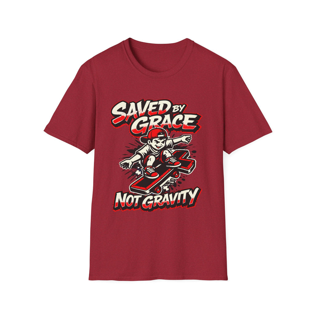 Saved by Grace T‑Shirt — Skateboard Faith Graphic