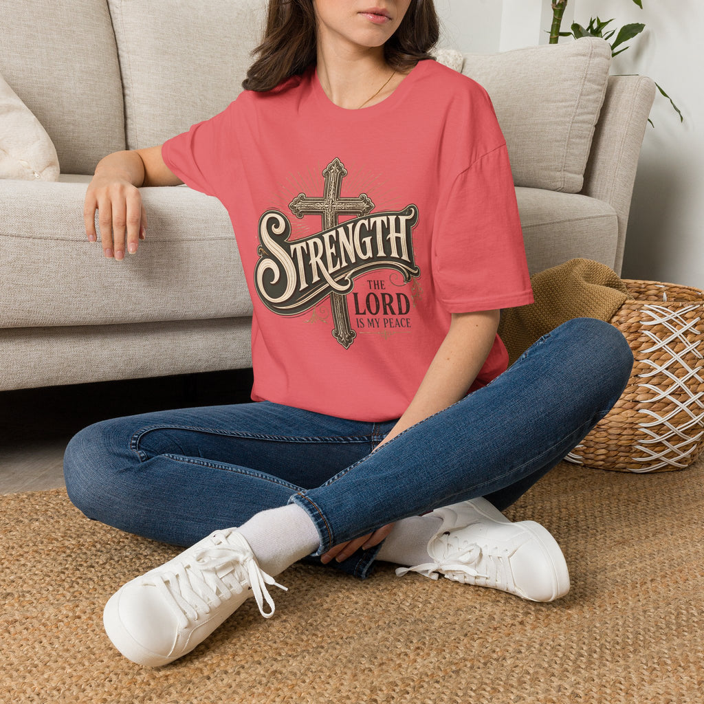 Strength Cross T‑Shirt — 'The Lord Is My Peace' Christian Faith Tee