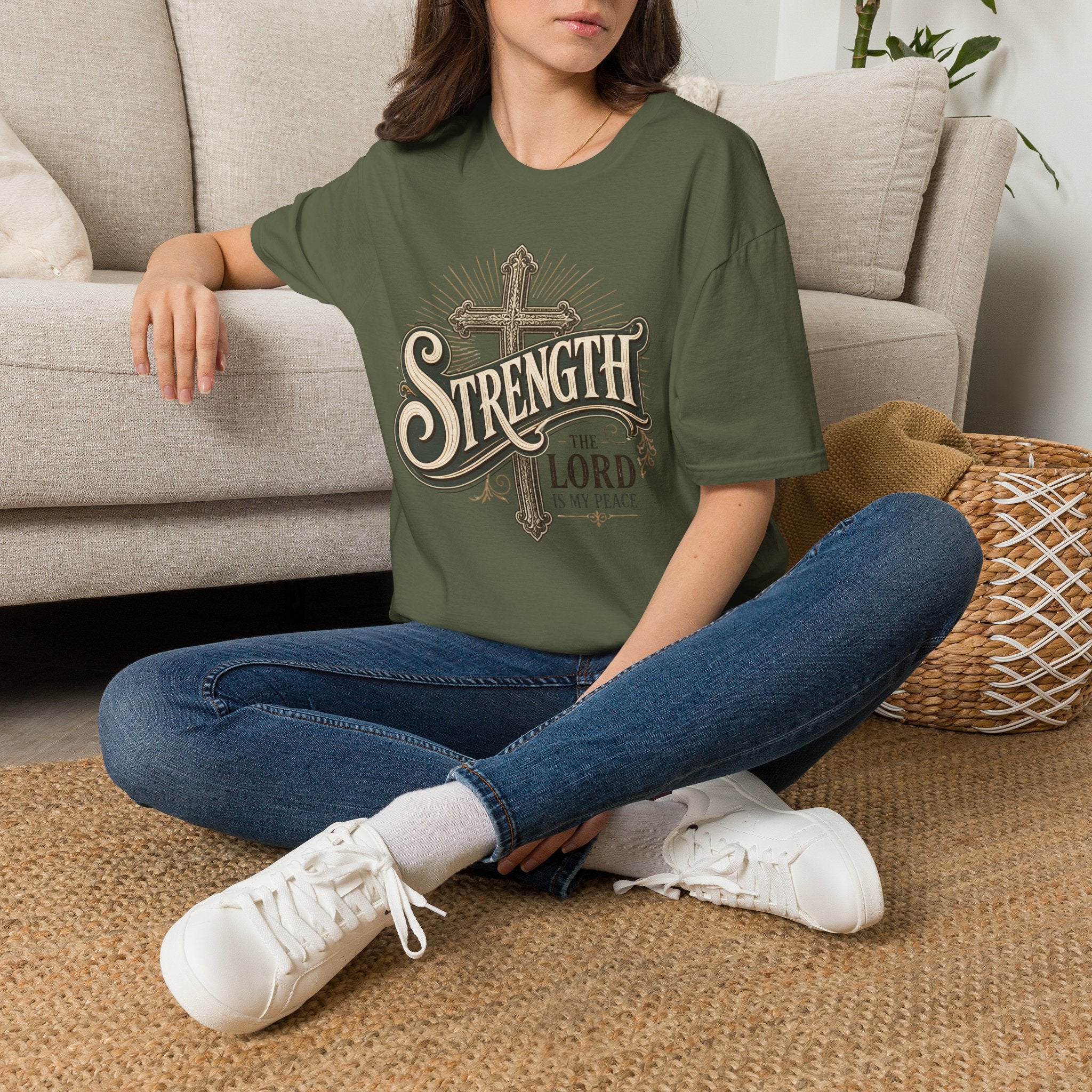 Strength Cross T‑Shirt — 'The Lord Is My Peace' Christian Faith Tee