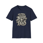T-Shirt — “God’s Promise Never Never” Christian Faith Graphic