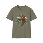 Cardinal on Cross Christmas T-Shirt — Winter Nativity Holiday Tee