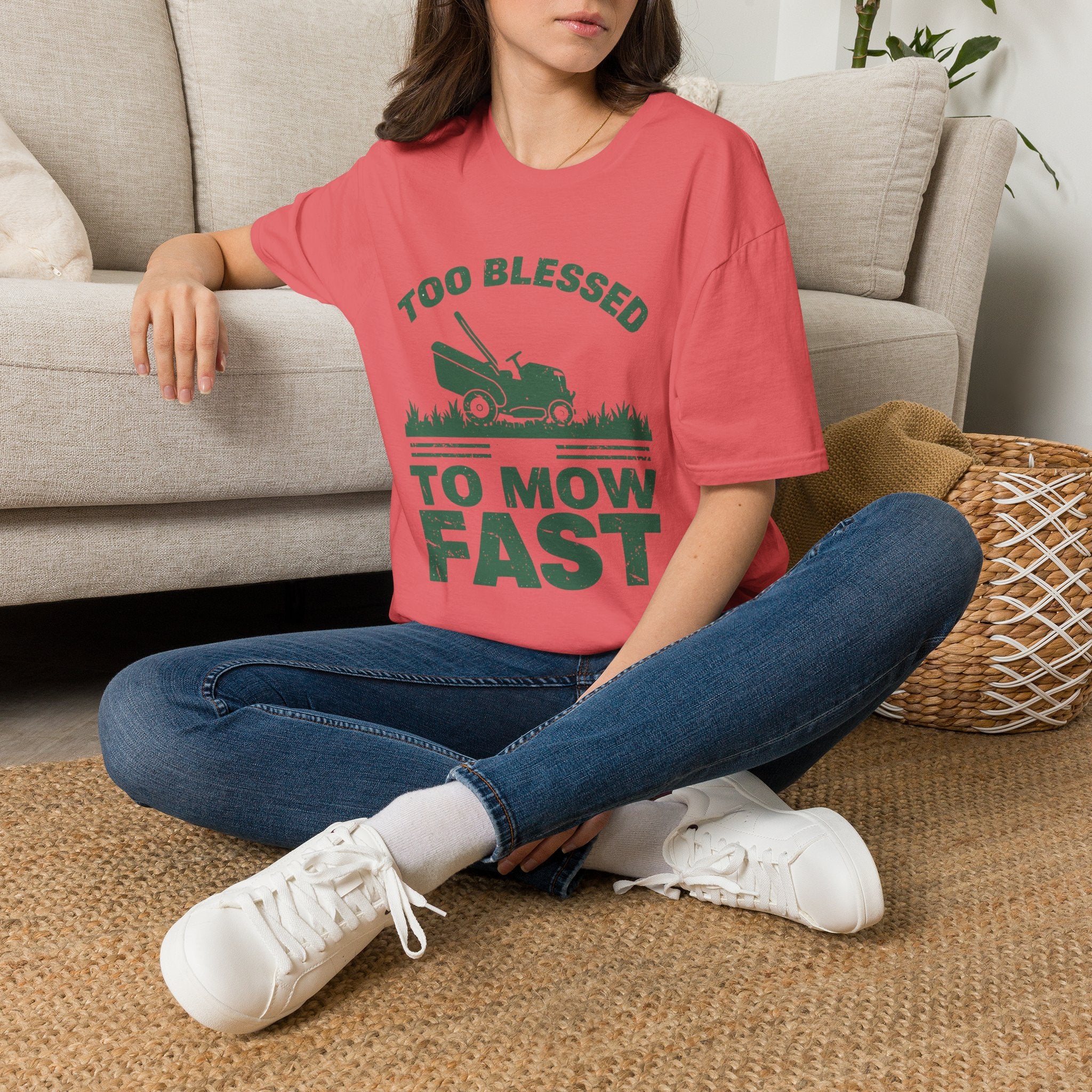 Too Blessed To Mow Fast T-Shirt — Funny Lawn Mower Gardening Tee