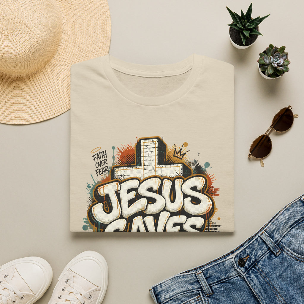 Jesus Saves T‑Shirt — Faith Graffiti Cross Christian Tee