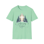 Christian T-Shirt — Cross in Pine Forest with "Amazing Grace" (Faith Tee)