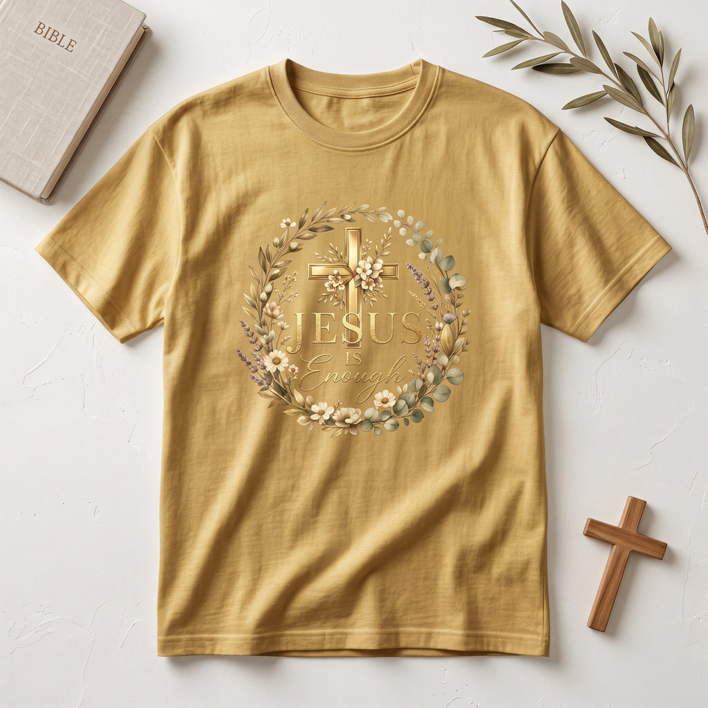 Christian Cross Floral T-Shirt — "Jesus Enough" Inspirational Tee