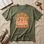 Joy Comes in the Morning T-Shirt — Retro Sunrise Graphic Tee