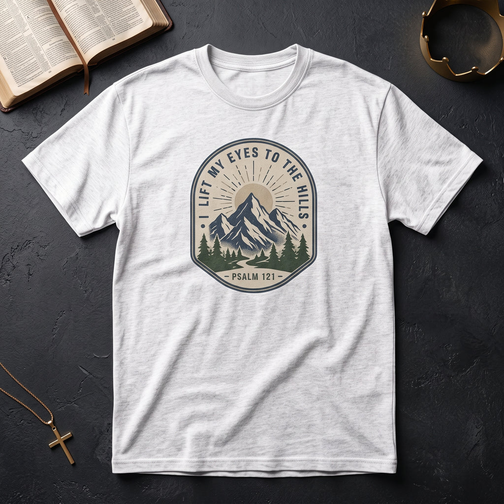 T-Shirt — "I Lift My Eyes to the Hills" Psalm 121 Mountain Graphic Tee