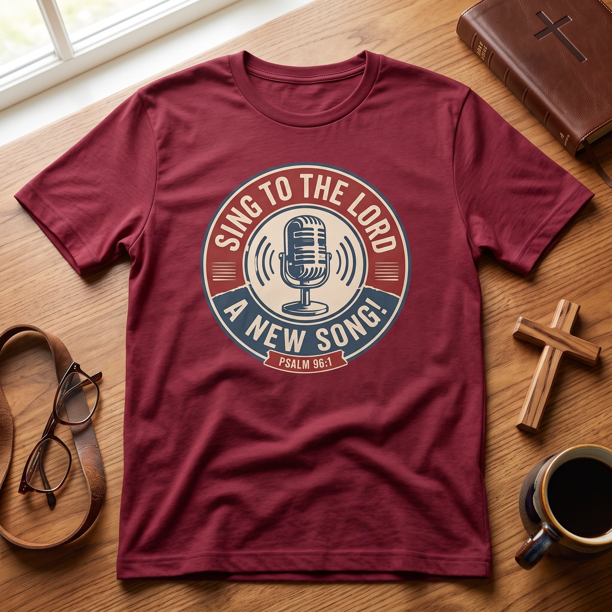 T-Shirt — "Sing to the Lord" Vintage Microphone Christian Music Tee