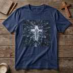 Cross in Snow Aerial Print T-Shirt — Minimalist Winter Graphic Tee