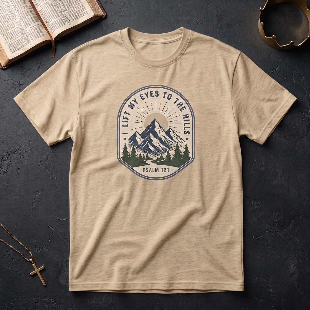 T-Shirt — "I Lift My Eyes to the Hills" Psalm 121 Mountain Graphic Tee
