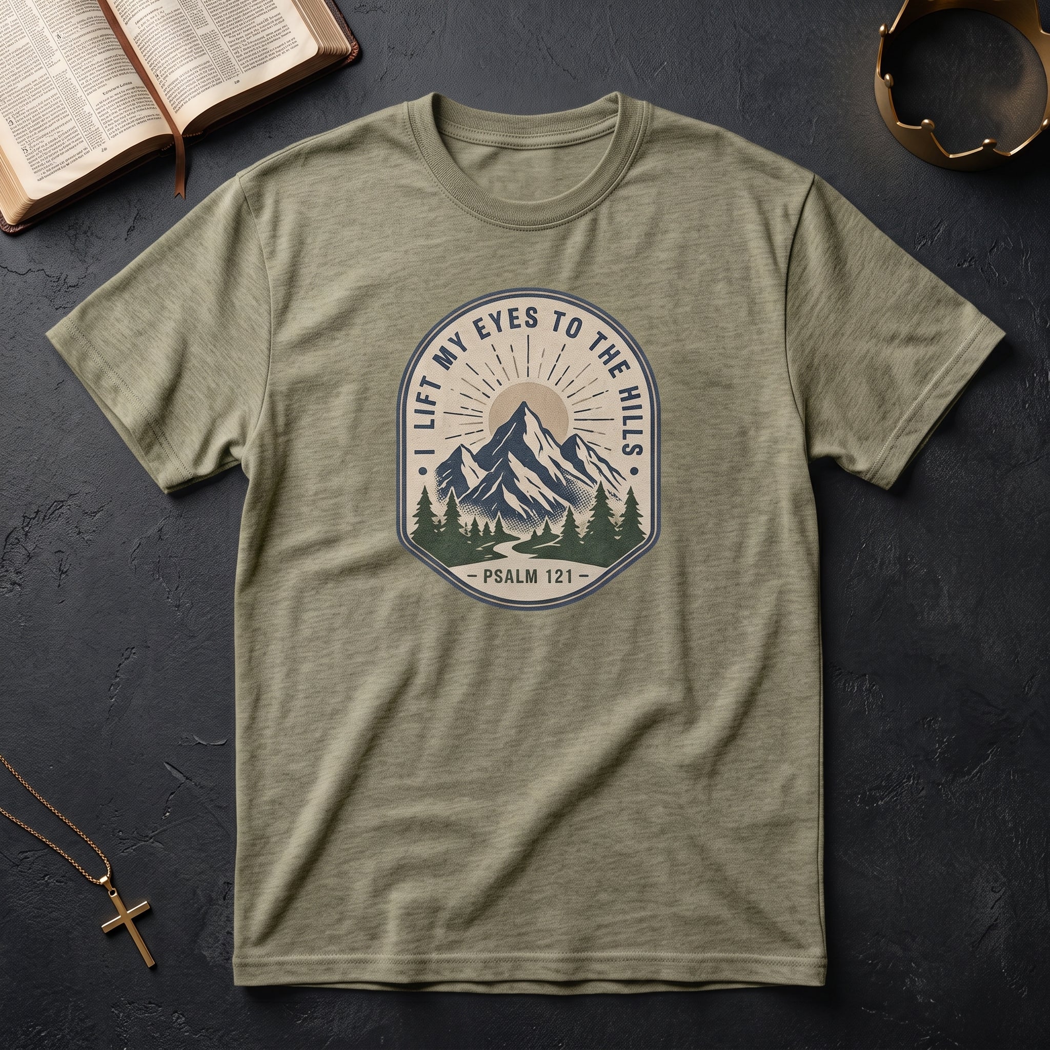 T-Shirt — "I Lift My Eyes to the Hills" Psalm 121 Mountain Graphic Tee