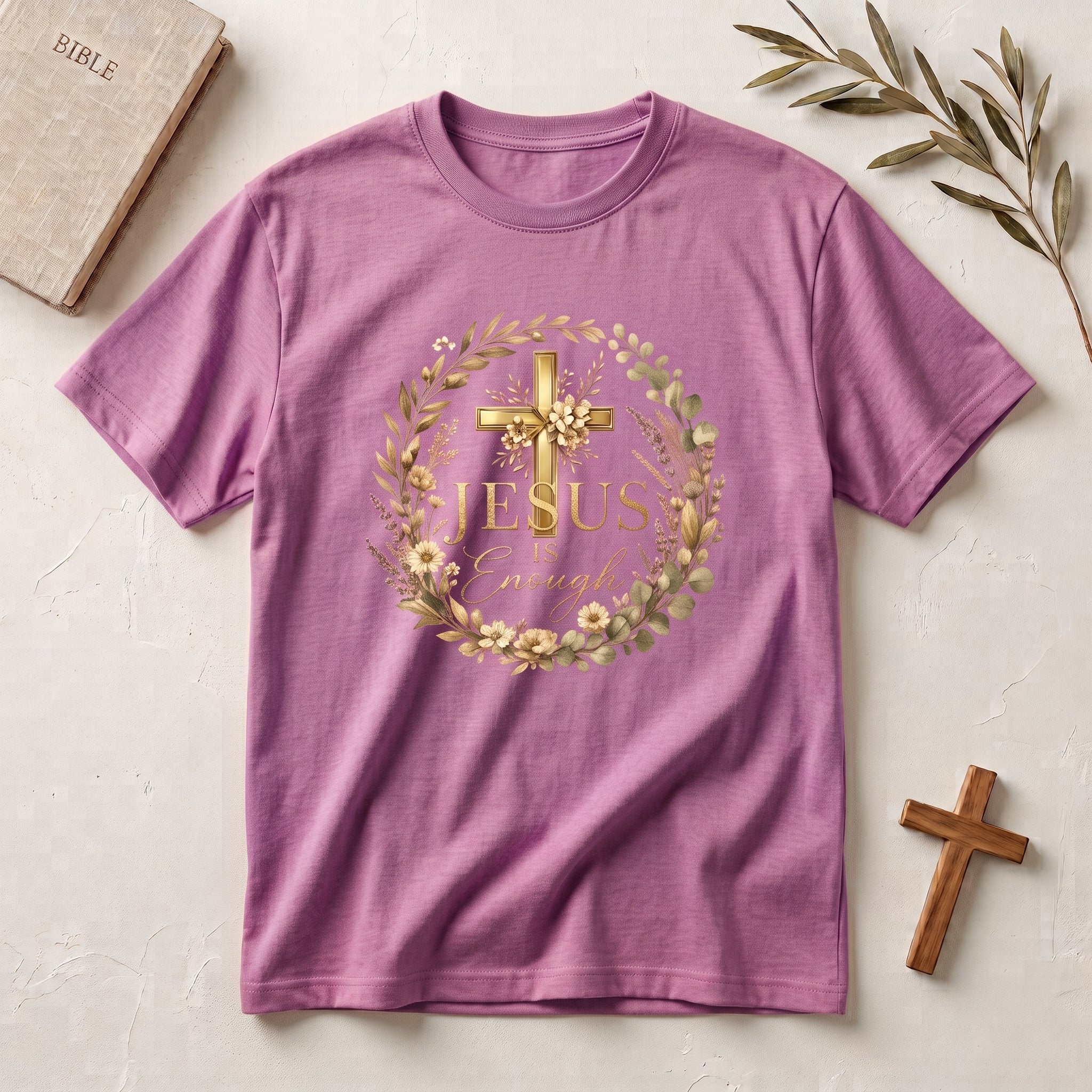 Christian Cross Floral T-Shirt — "Jesus Enough" Inspirational Tee