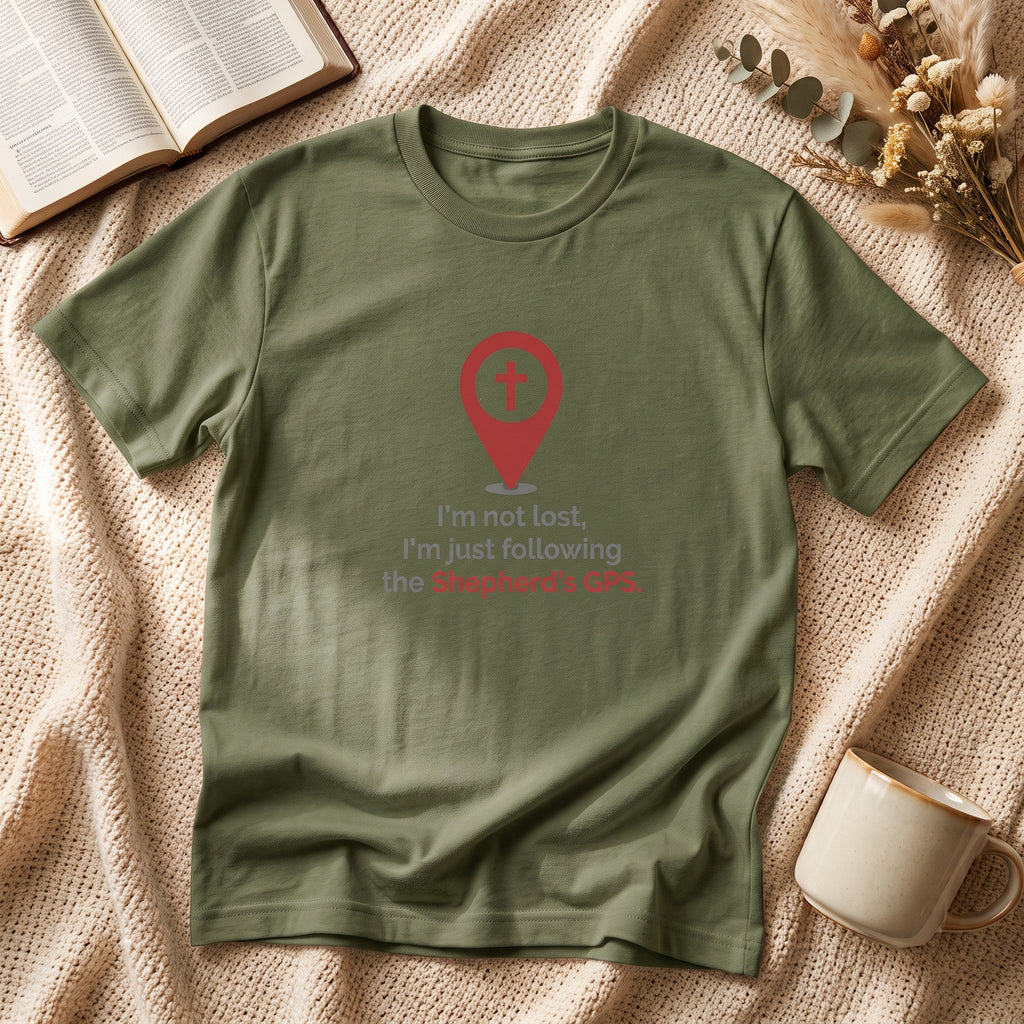 Christian T‑Shirt — “I’m Not Lost, I’m Just Following the Shepherd’s GPS”