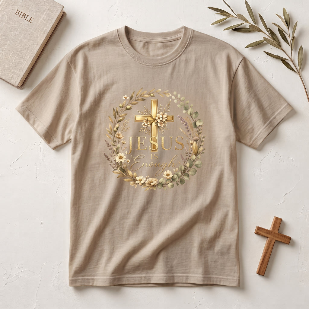 Christian Cross Floral T-Shirt — "Jesus Enough" Inspirational Tee