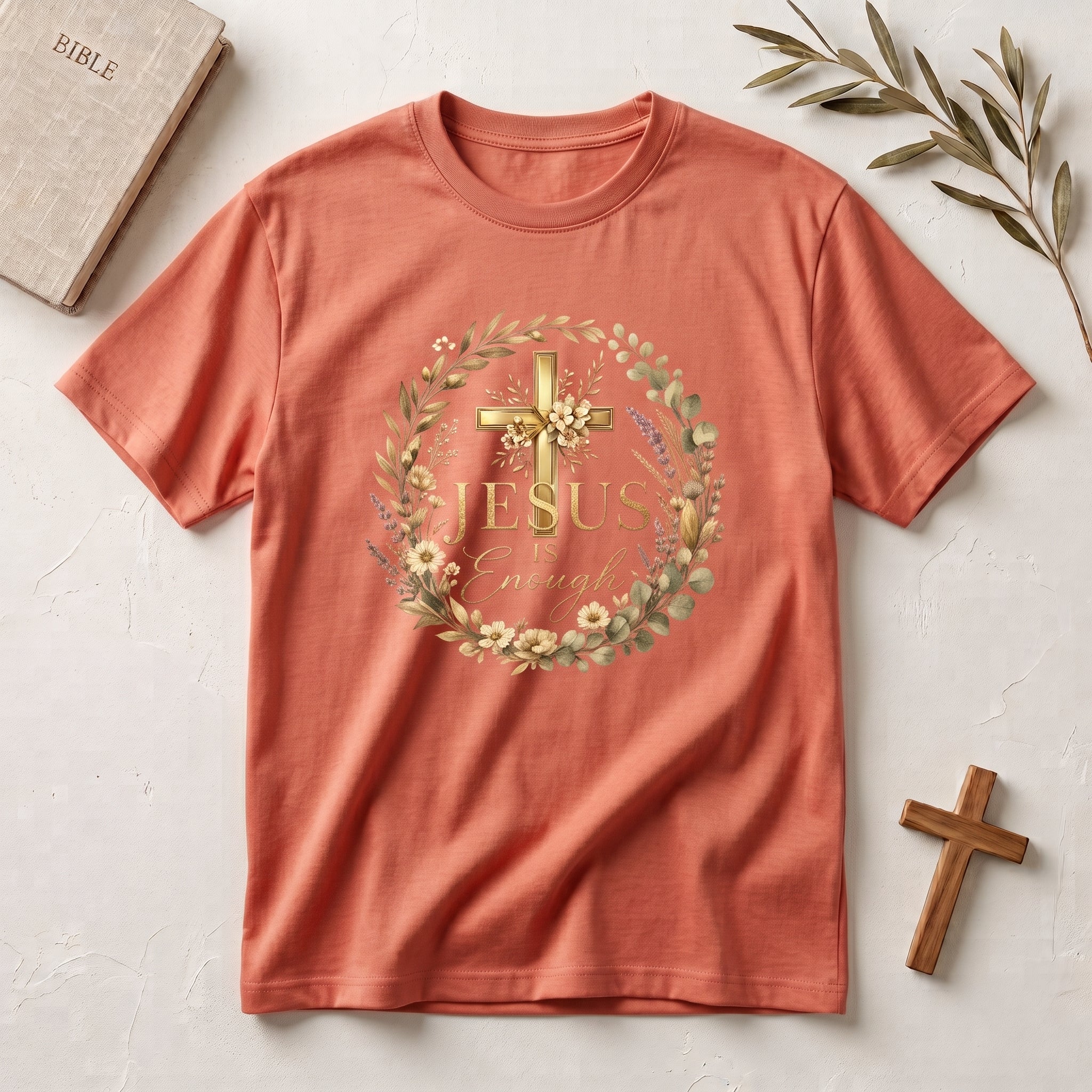 Christian Cross Floral T-Shirt — "Jesus Enough" Inspirational Tee