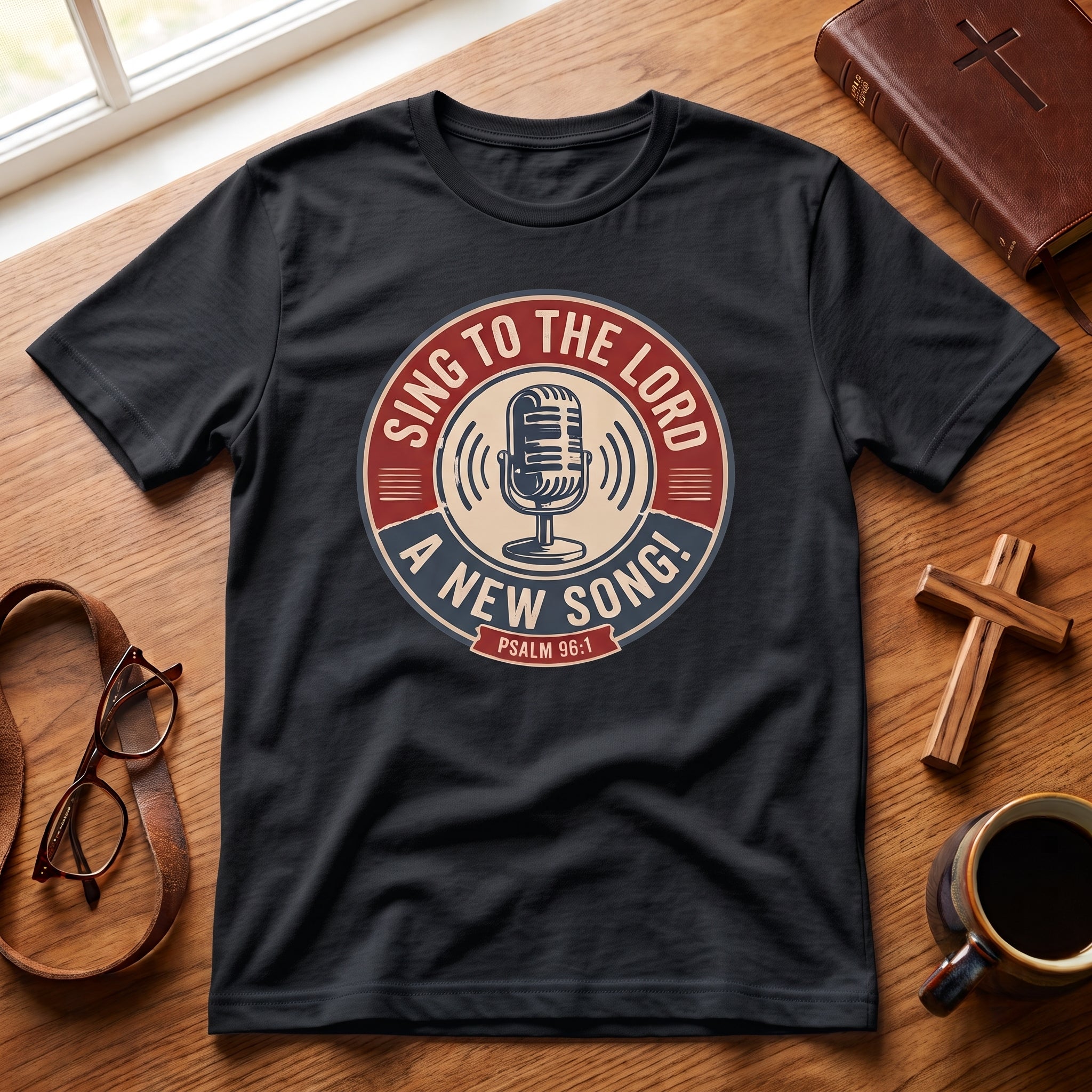 T-Shirt — "Sing to the Lord" Vintage Microphone Christian Music Tee