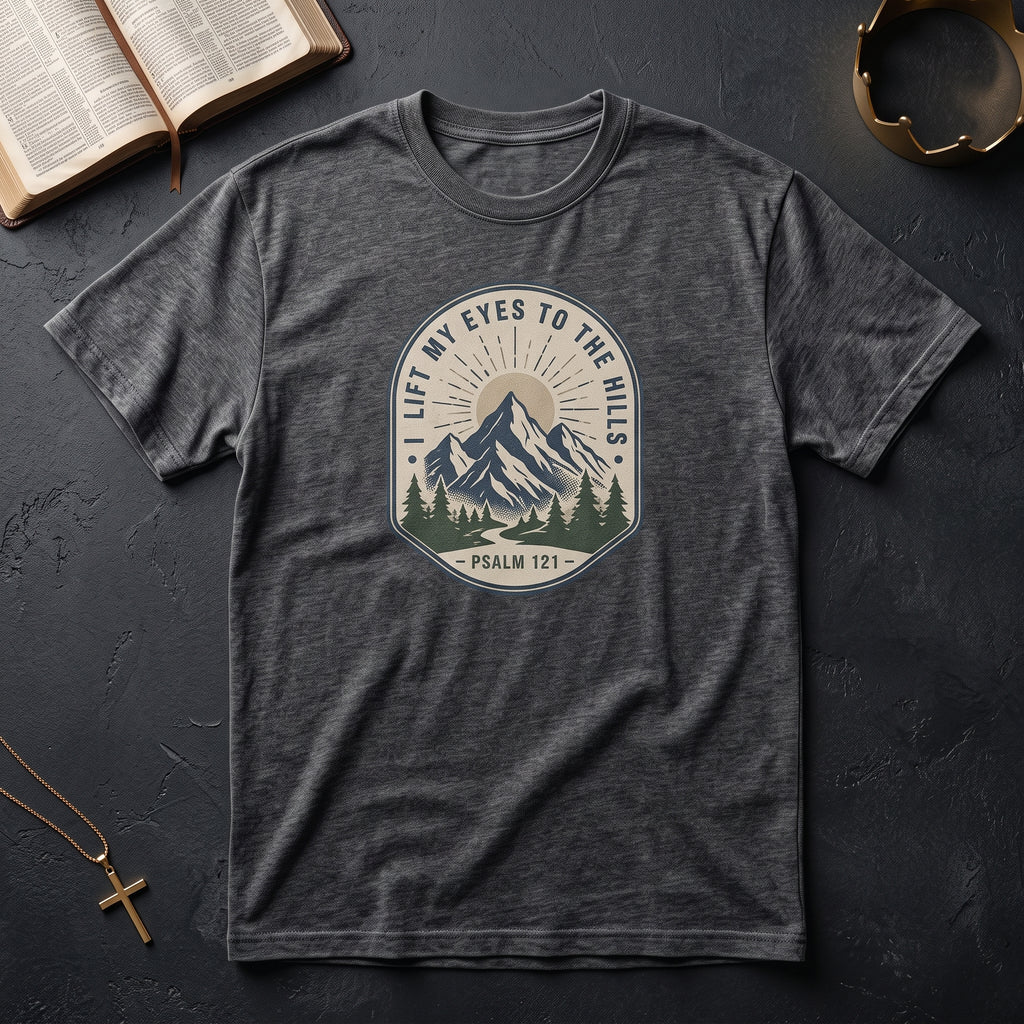 T-Shirt — "I Lift My Eyes to the Hills" Psalm 121 Mountain Graphic Tee