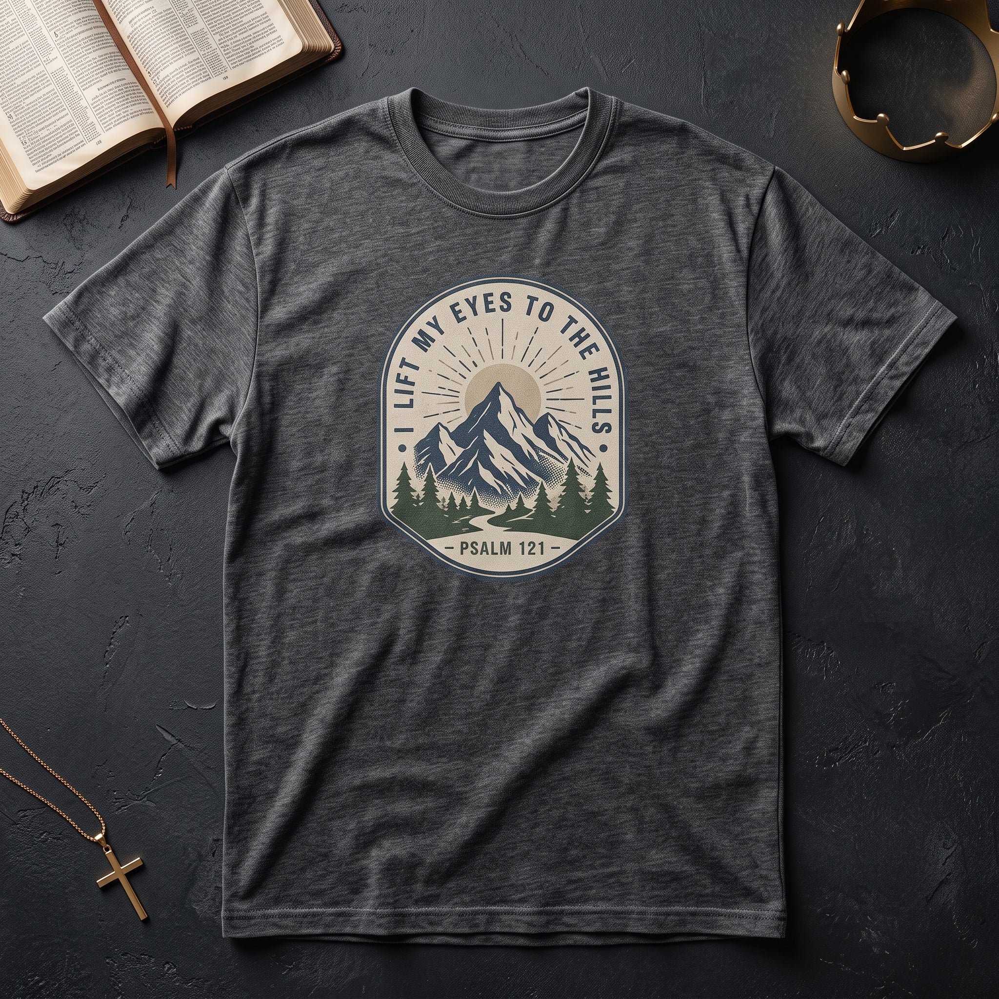 T-Shirt — "I Lift My Eyes to the Hills" Psalm 121 Mountain Graphic Tee