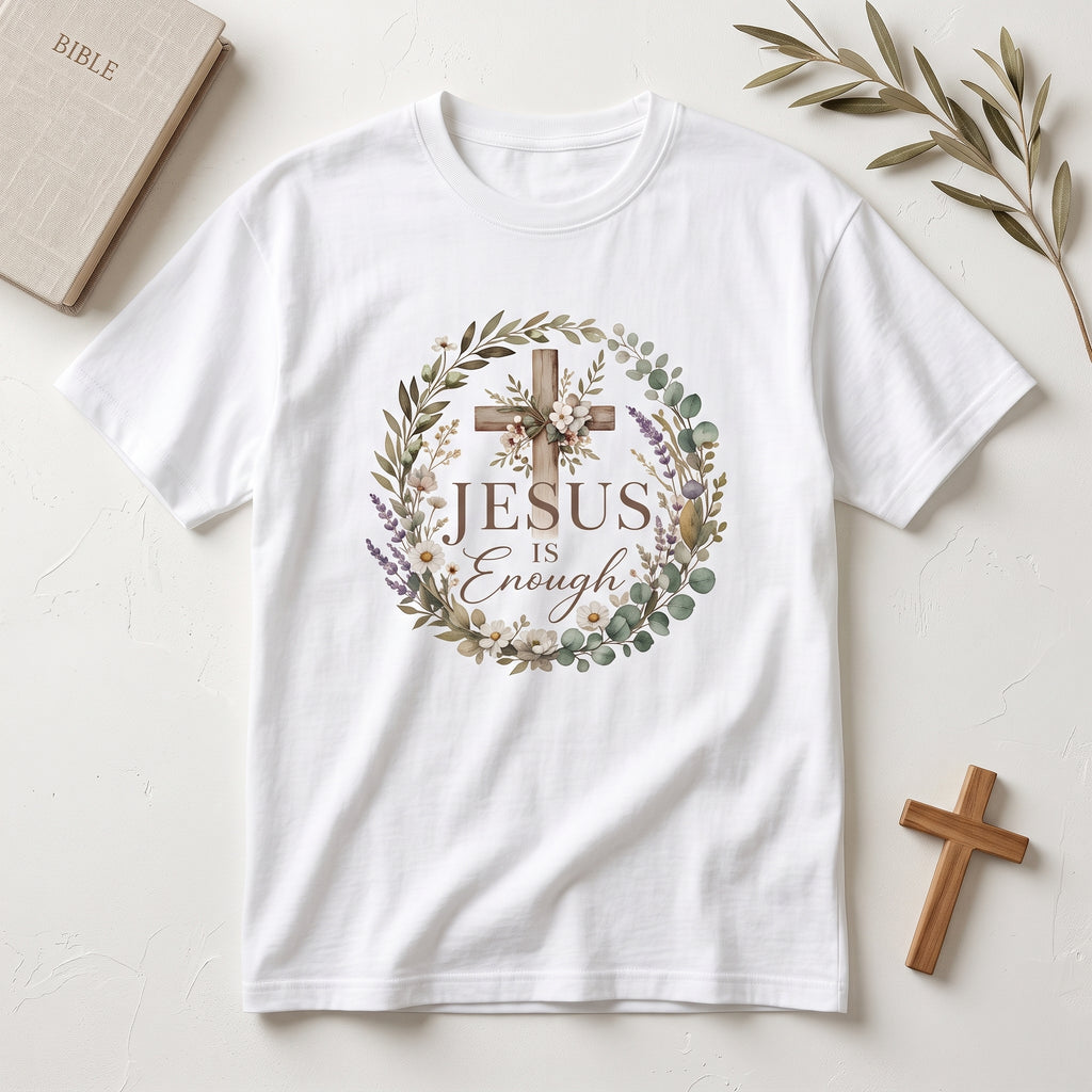 Christian Cross Floral T-Shirt — "Jesus Enough" Inspirational Tee