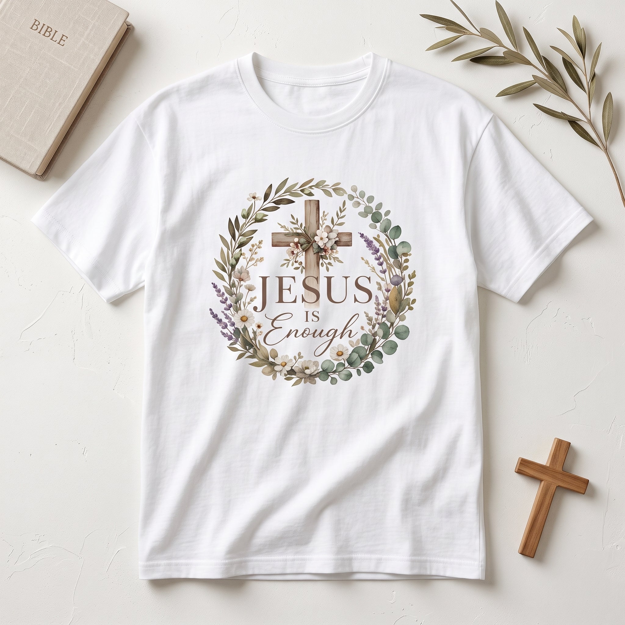 Christian Cross Floral T-Shirt — "Jesus Enough" Inspirational Tee